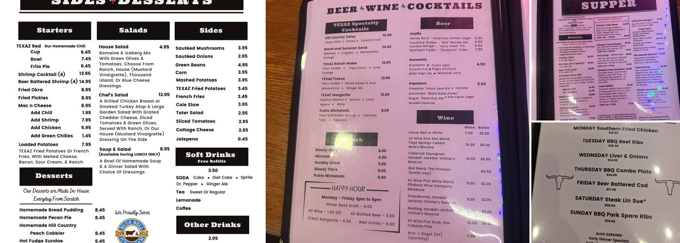 Texaz Grill Menu