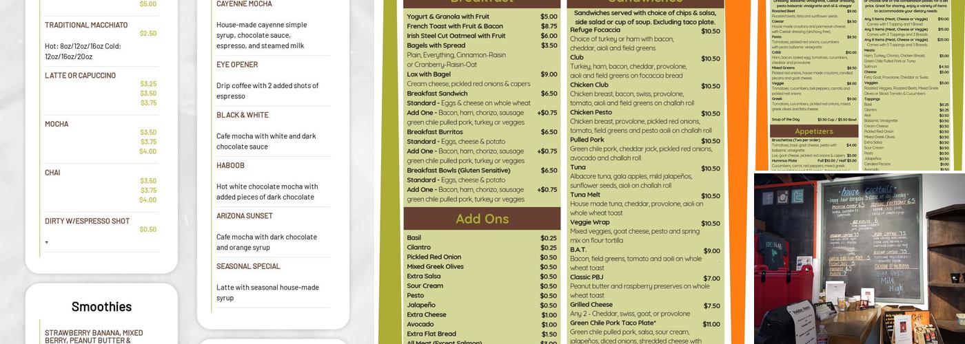 The Refuge Coffee Menu