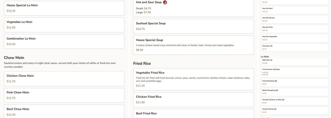 Long River Restaurant Menu