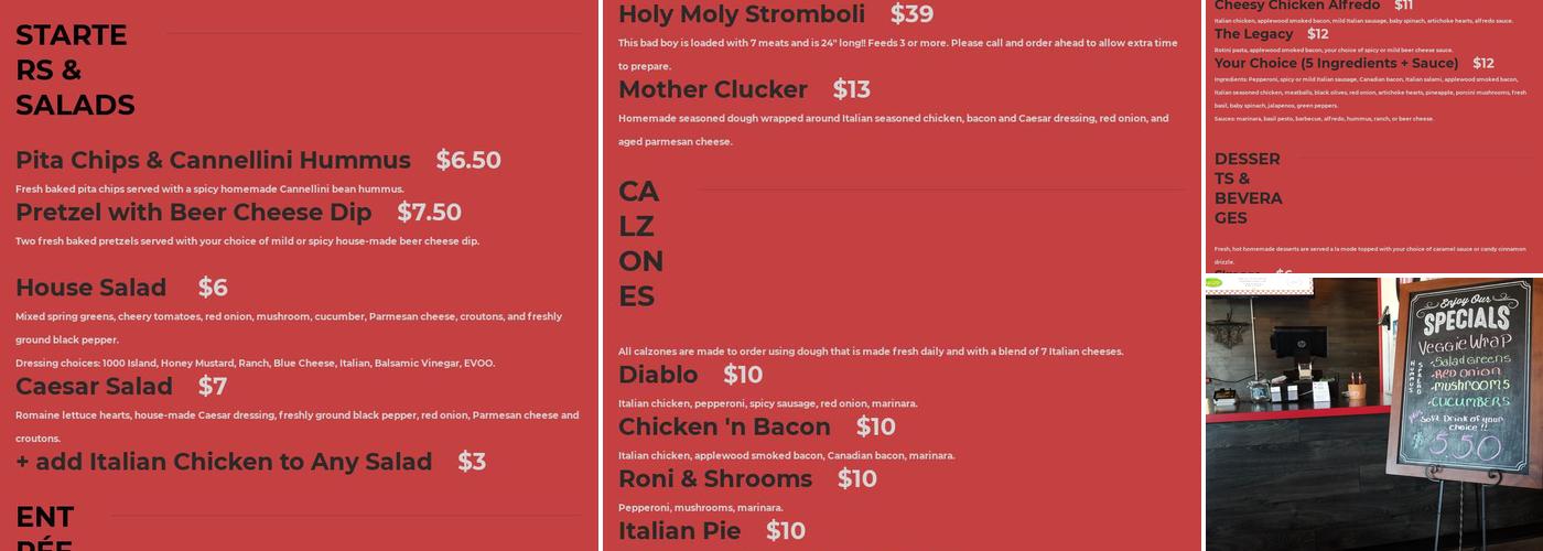 The Folded Pizza Pie Menu