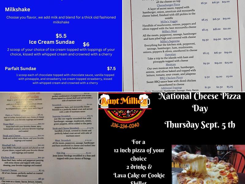 Aunt Millie's Menu