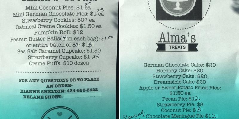 Alma's Treats Menu