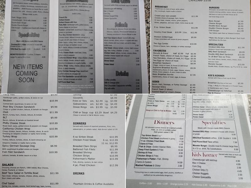 Cougar Cave Cafe Menu