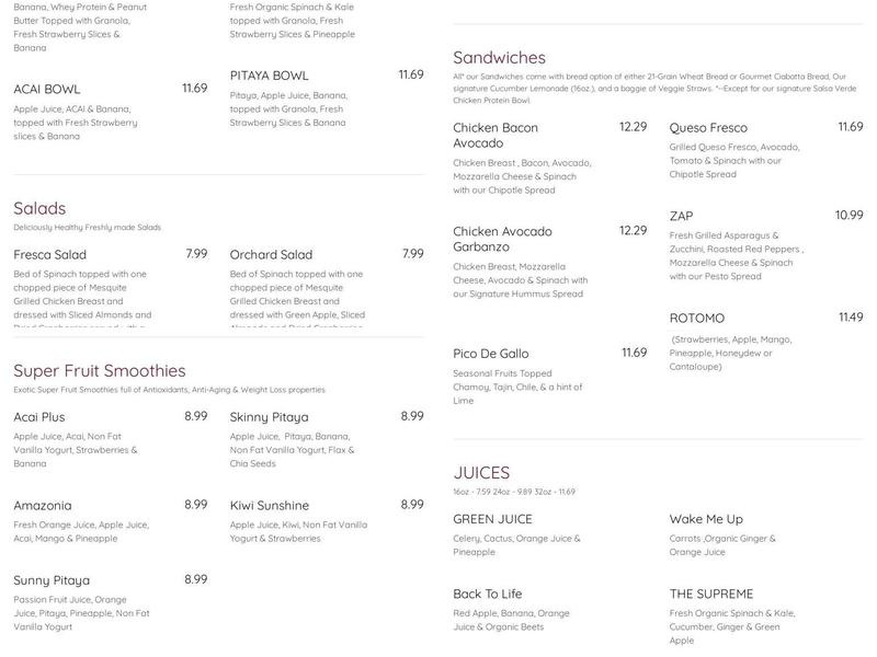 Squeezed Juice & Smoothie Bar Menu