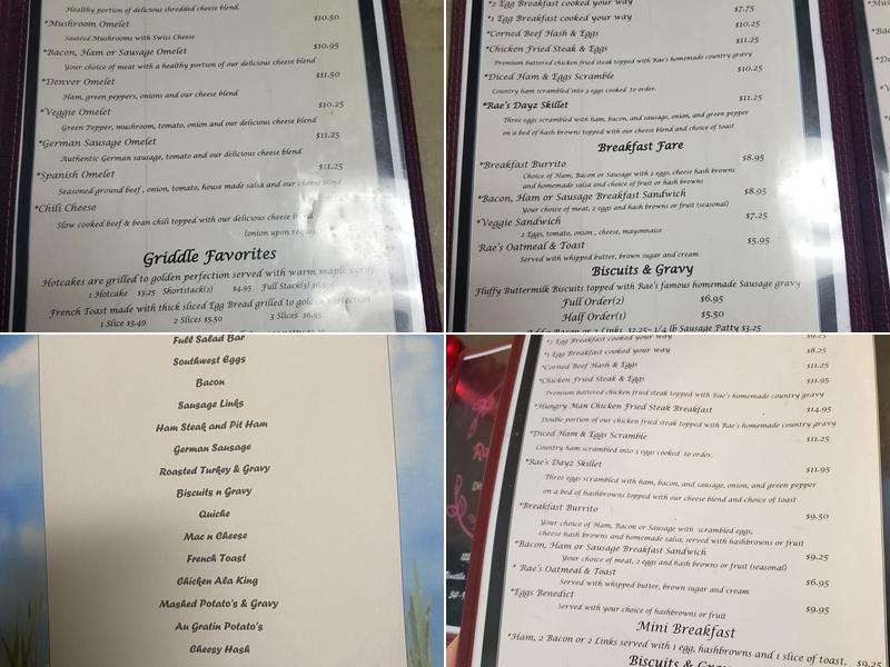 Rae's Dayz Diner & Cakery Menu