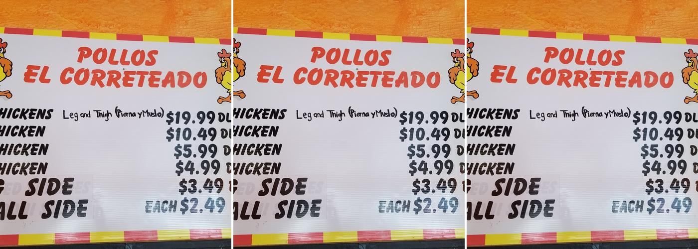 Pollos El Correteado Menu