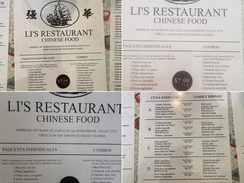 Li's Restaurant Menu
