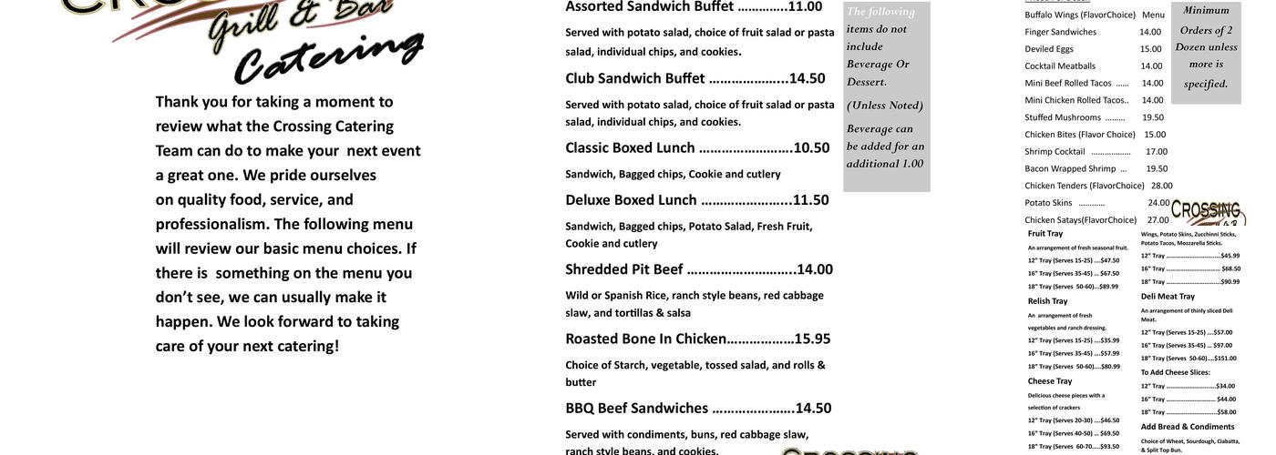 The Crossing Grill & Bar Menu