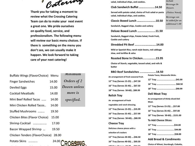 The Crossing Grill & Bar Menu