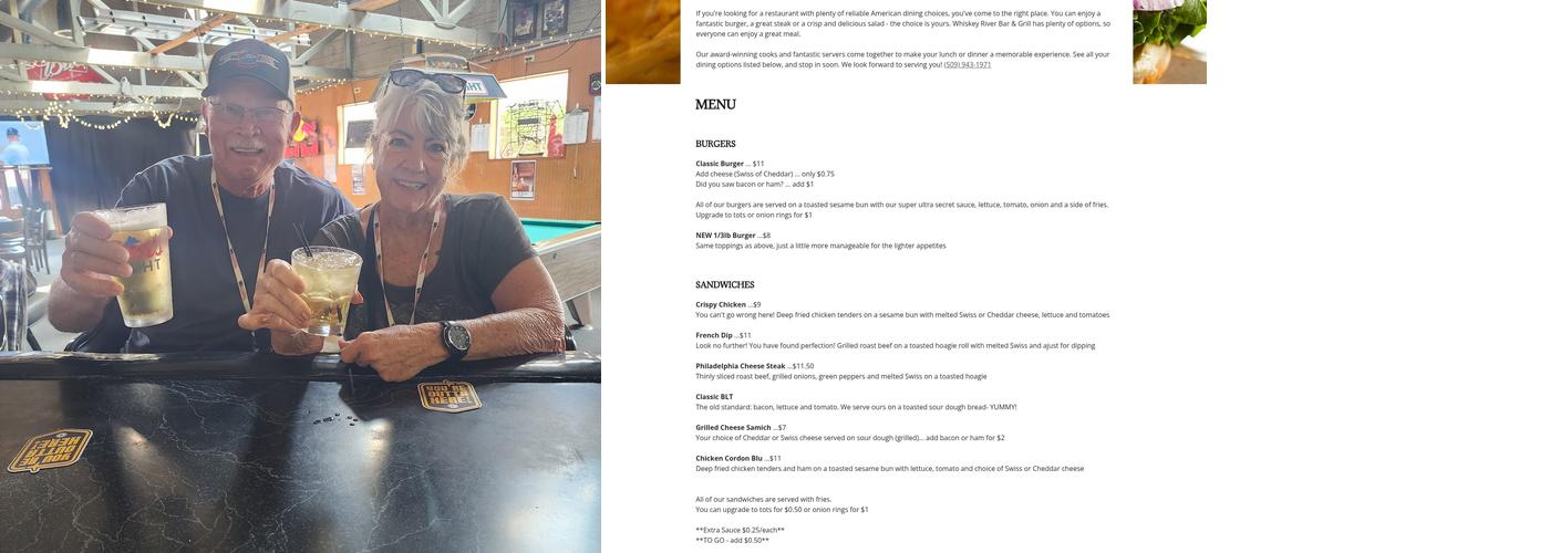 Whiskey River Bar Menu