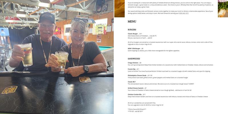 Whiskey River Bar Menu