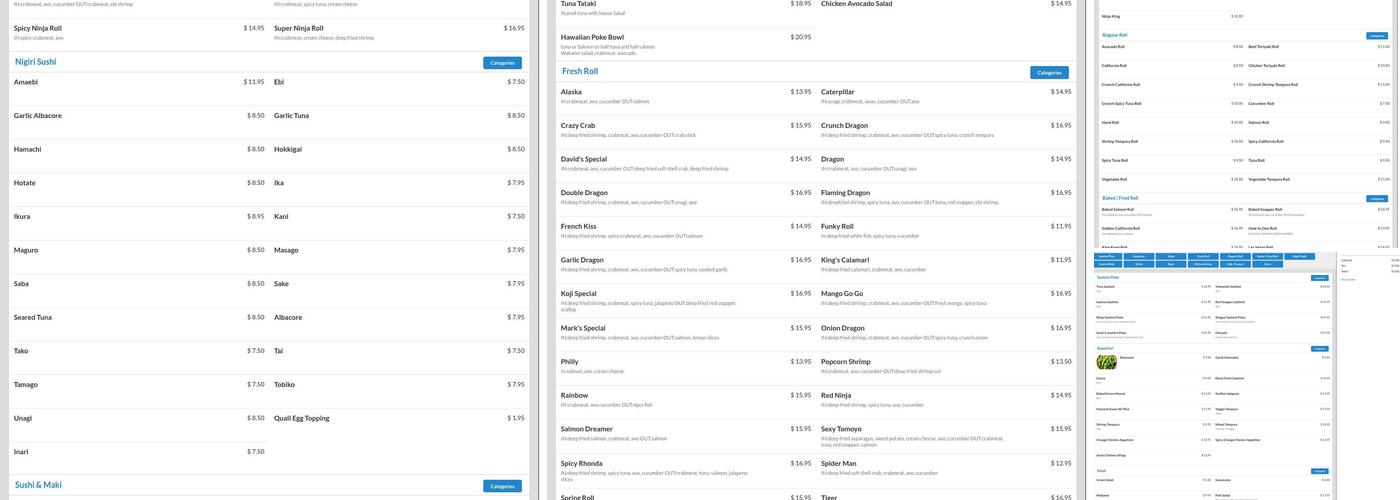 Ninja Sushi Menu