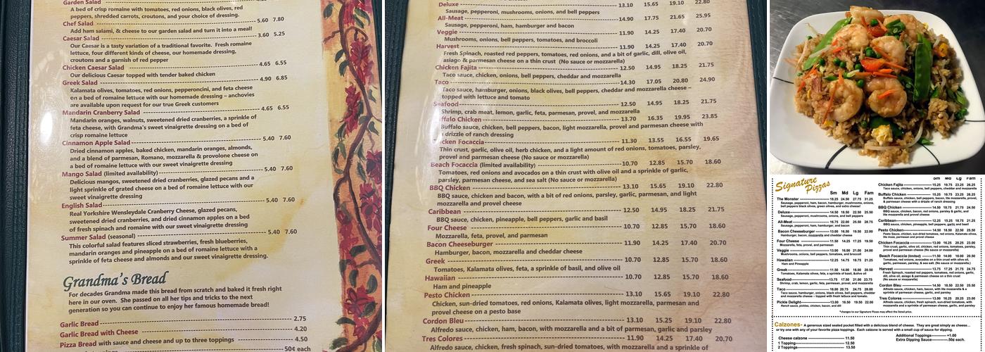 Alfonso's Pizza Menu