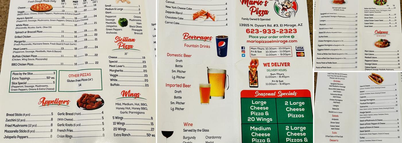 Mario's Pizza Menu