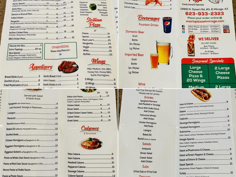 Mario's Pizza Menu