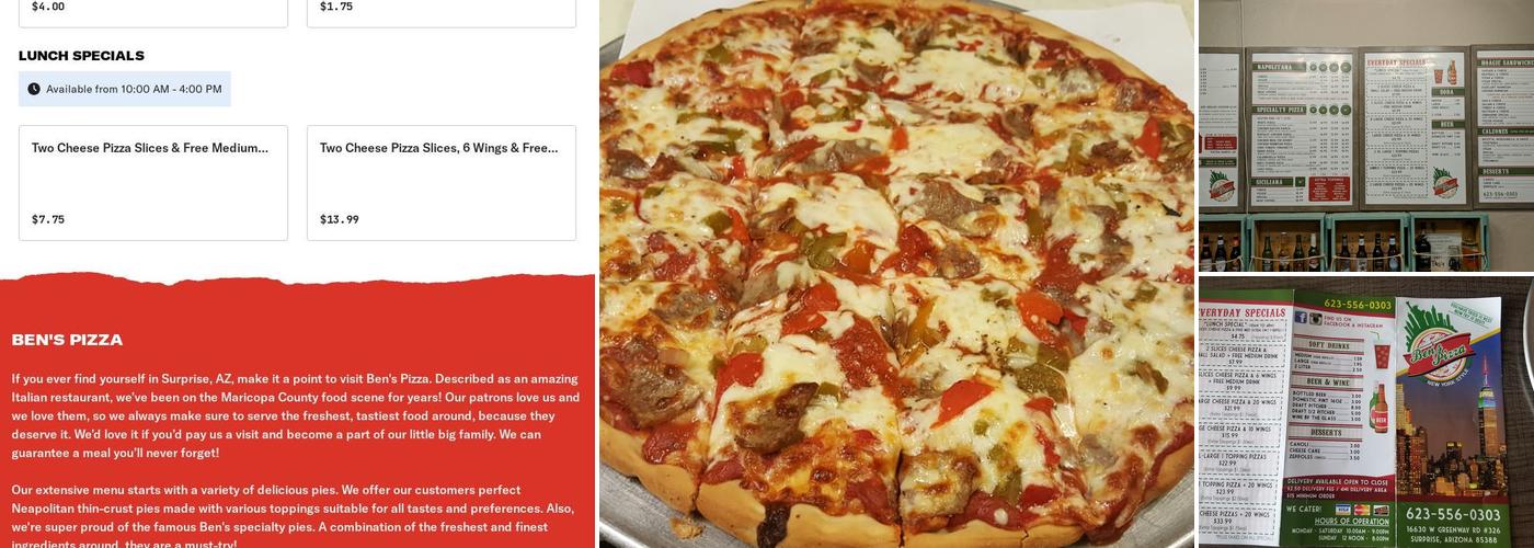 Ben's Pizza Menu