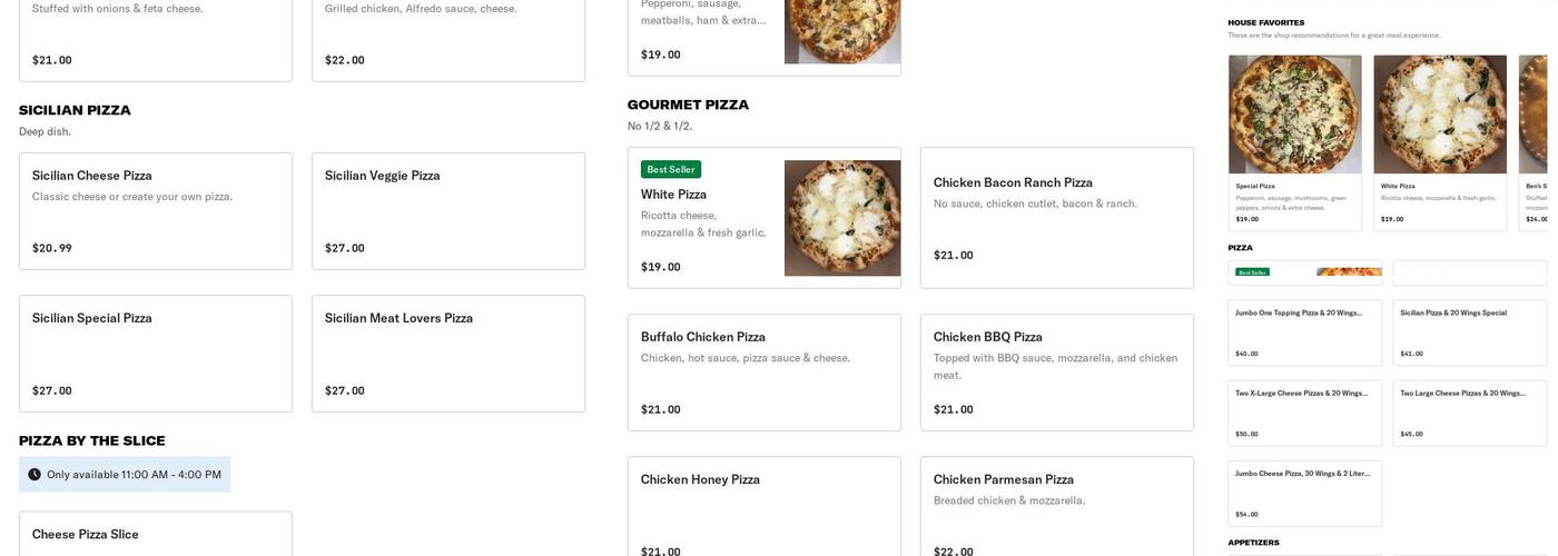 Ben's Pizza Menu