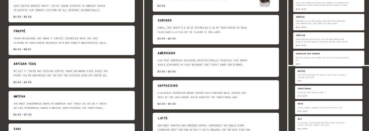 Harlem Java House Menu