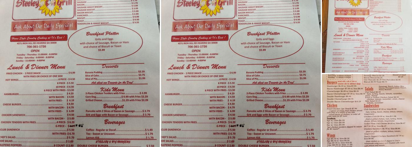 Steeley's Grill Menu