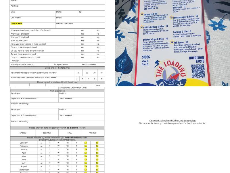 The Loading Dock Menu