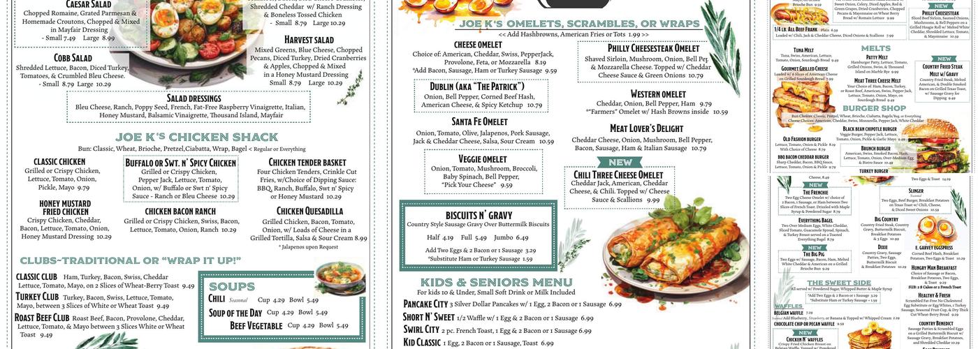 Joe K's Restaurant Menu