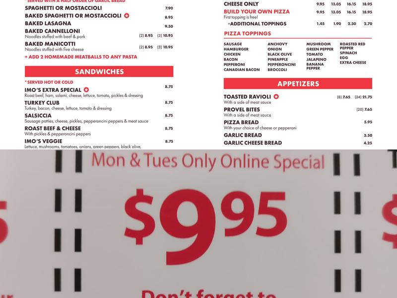 Imo's Pizza Menu