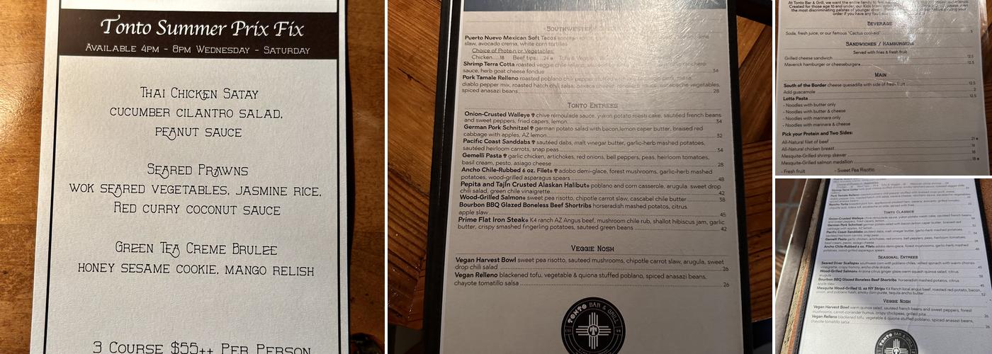 Tonto Bar & Grill Menu