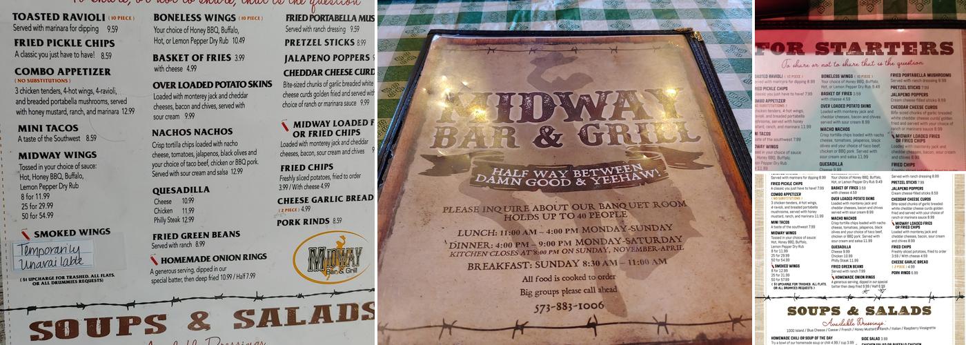 Midway Bar & Grill LLC Menu
