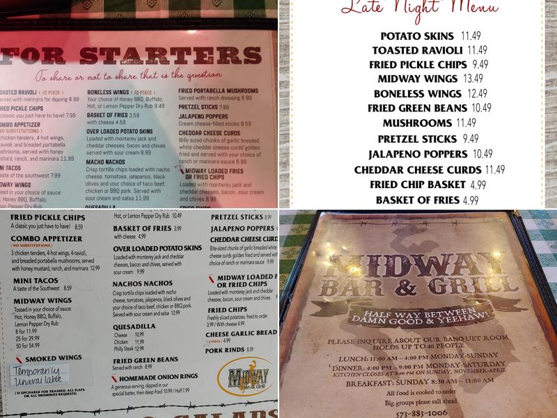 Midway Bar & Grill LLC Menu