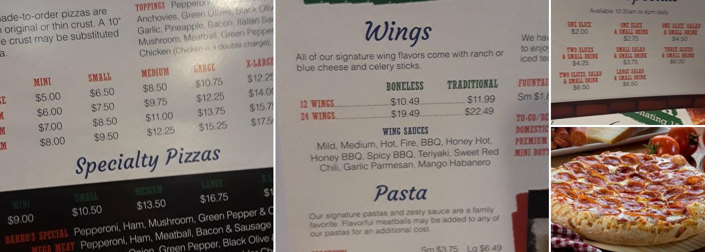 Barro's Pizza Menu