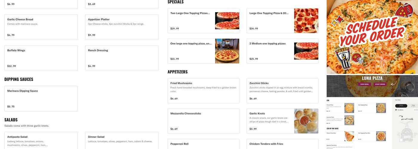 Luna Pizza Menu