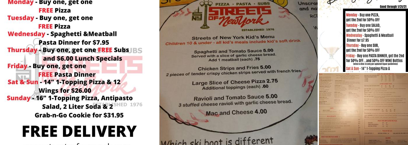 Streets of New York Menu