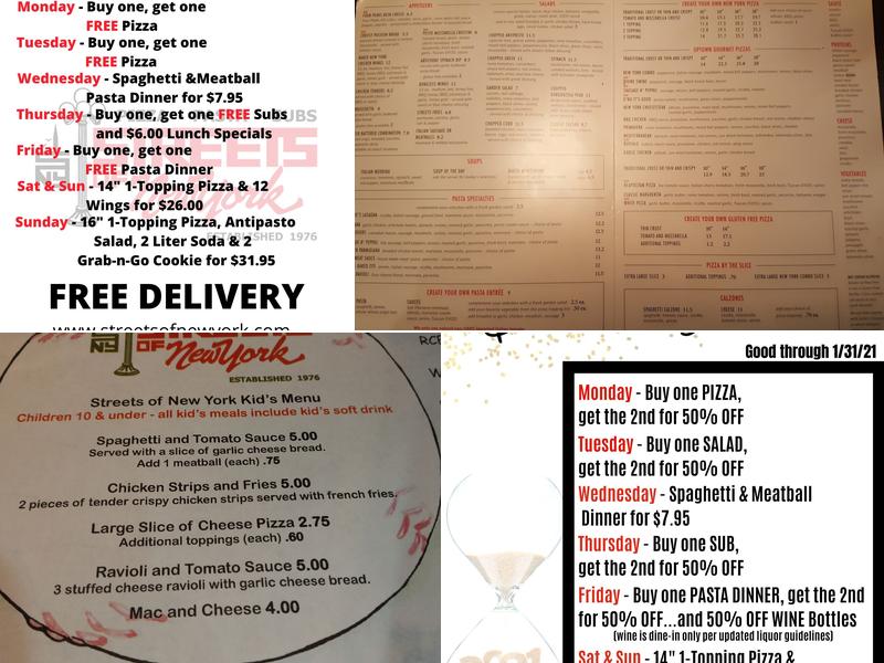 Streets of New York Menu