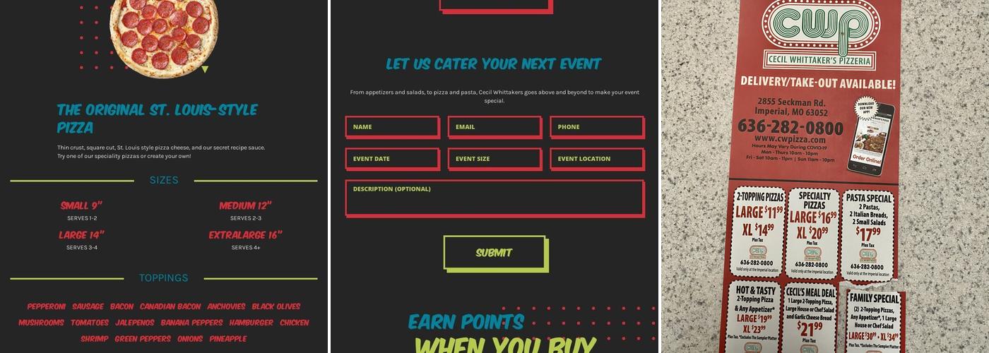 Cecil Whittaker's Pizza Menu