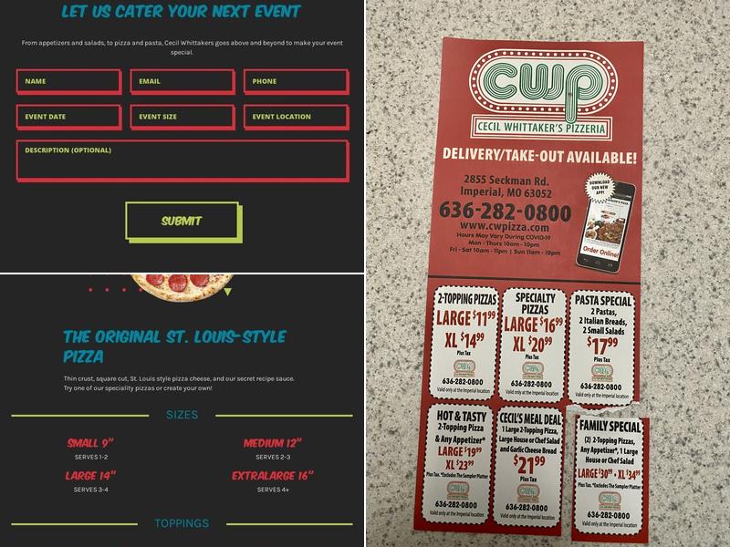 Cecil Whittaker's Pizza Menu