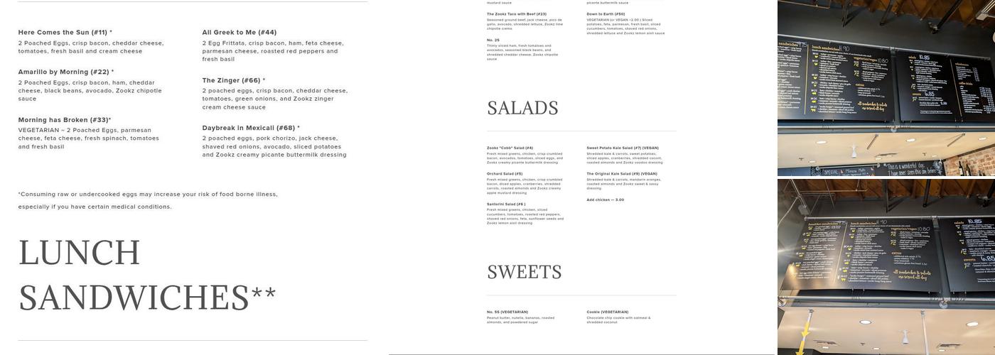 Zookz Sandwiches Menu