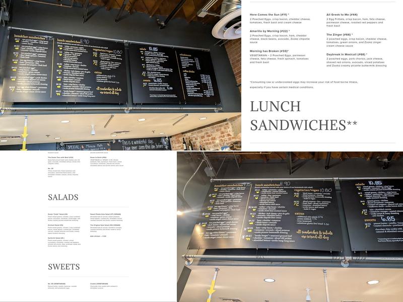 Zookz Sandwiches Menu