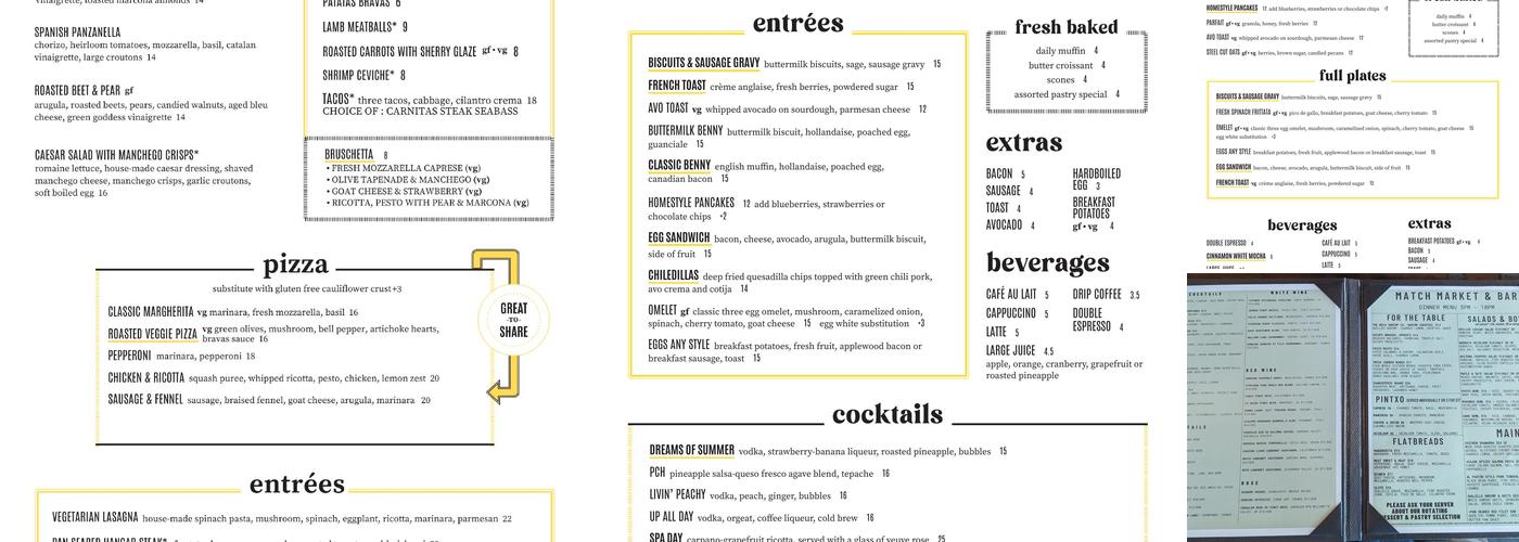 MATCH Market & Bar Menu