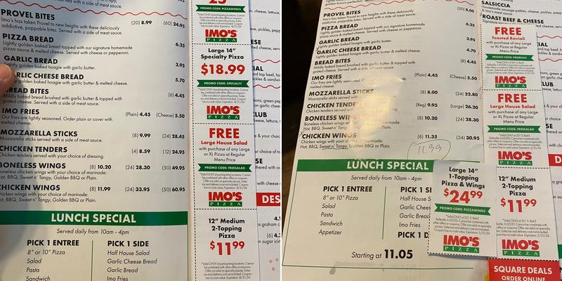 Imo's Pizza Menu