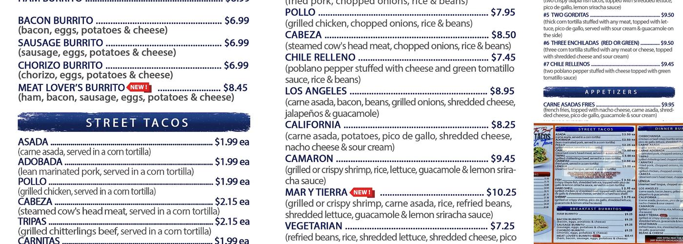 LA Tacos Menu
