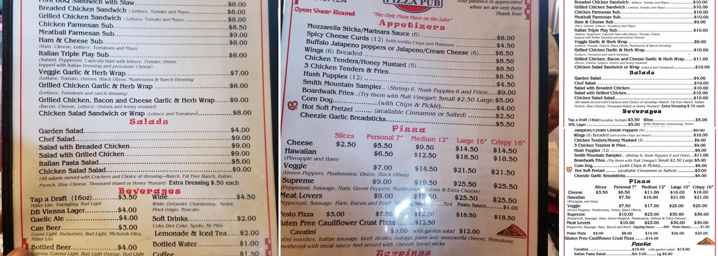 Pizza Pub Menu