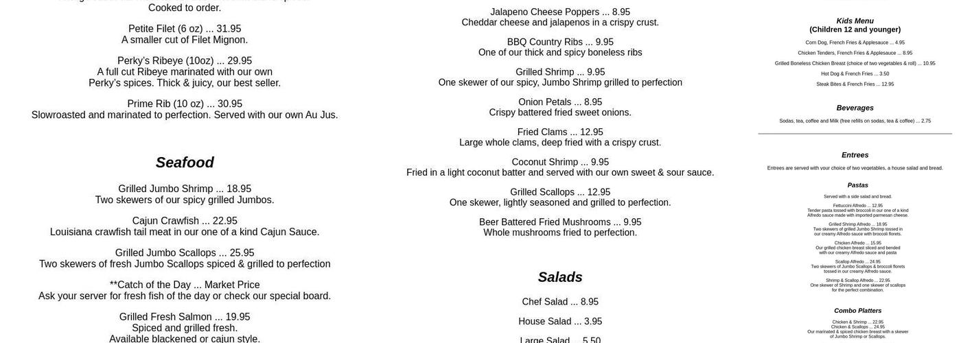 Perky's Restaurant Menu