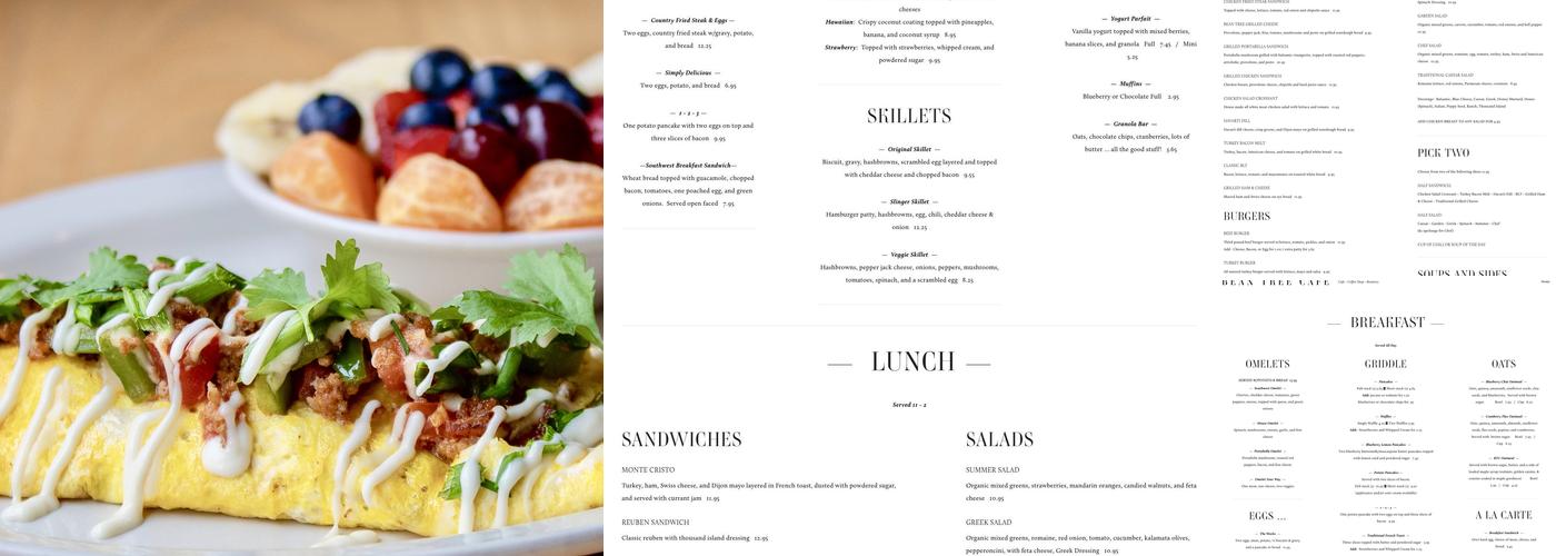Bean Tree Cafe Menu