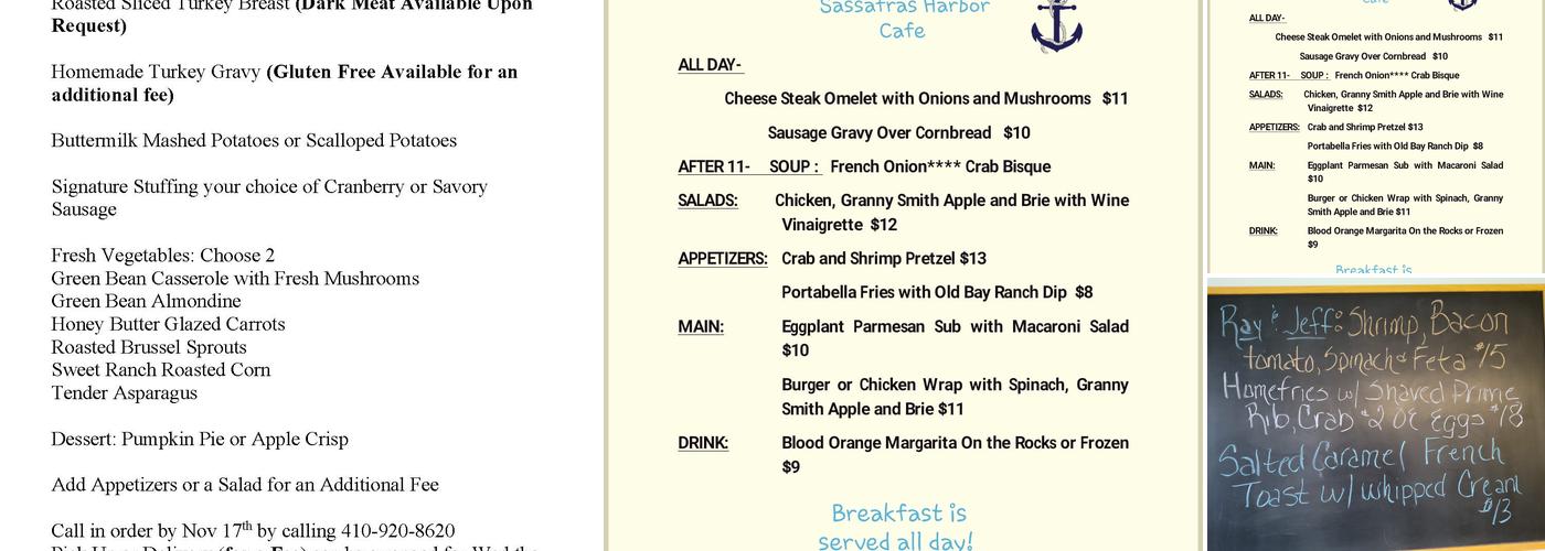 Sassafras Harbor Cafe Menu