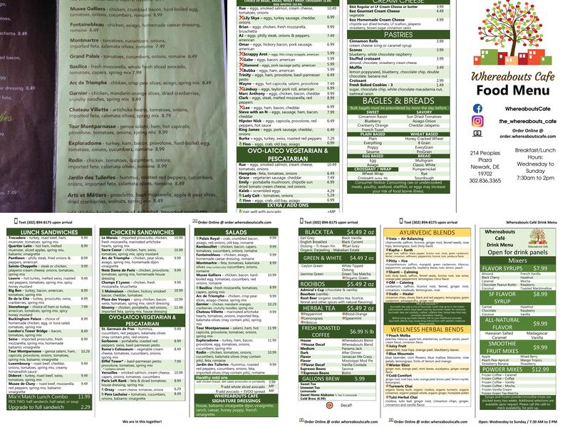 Whereabouts Cafe Menu