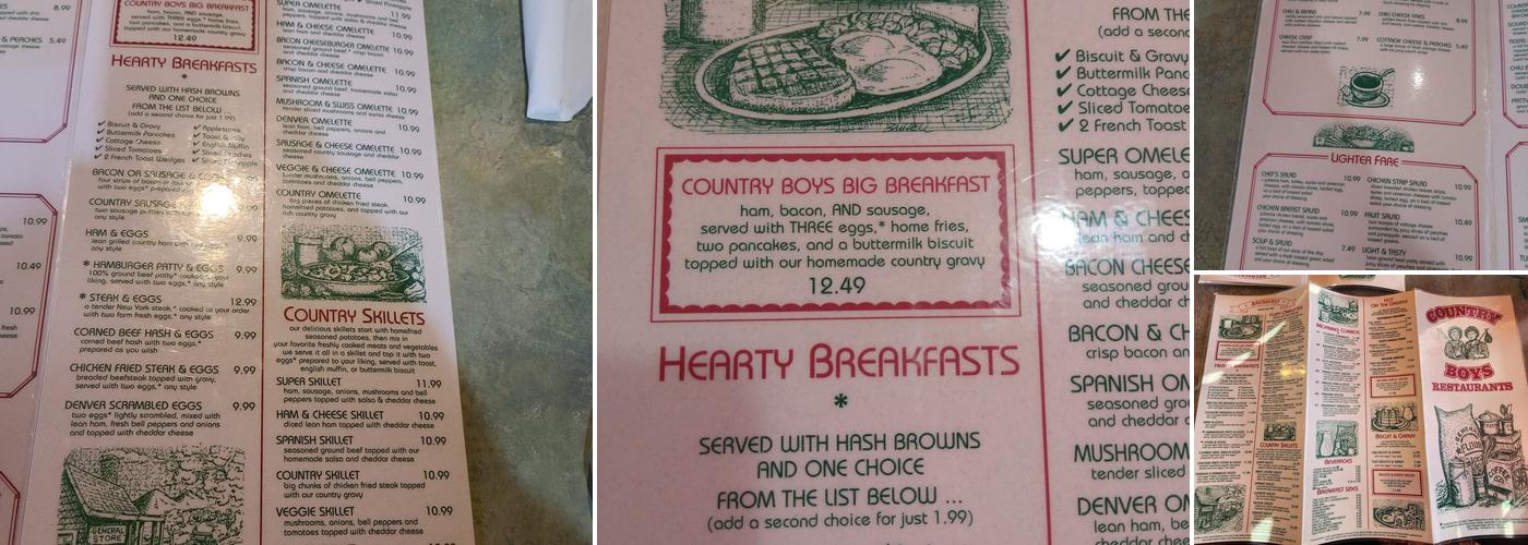 Country Boys Restaurant Menu