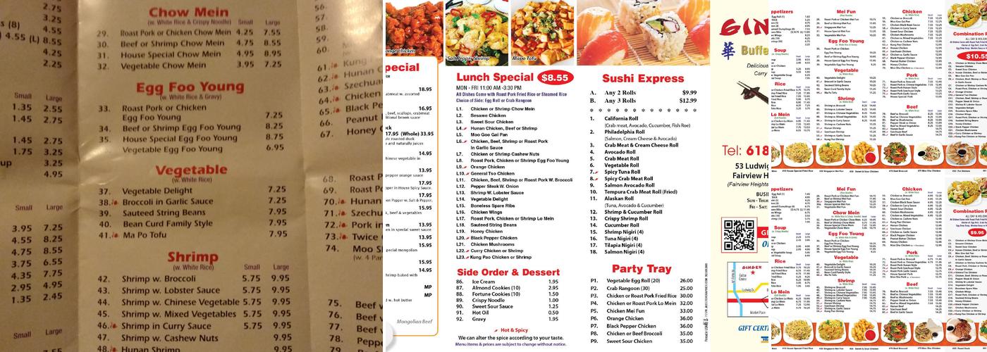 Ginger Buffet & Grill Menu