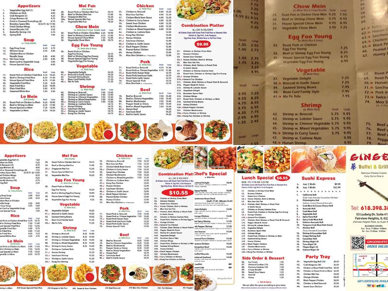 Ginger Buffet & Grill Menu