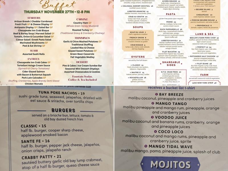Chesapeake Inn Restaurant & Marina Menu