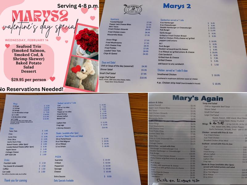 Marys 2 Menu